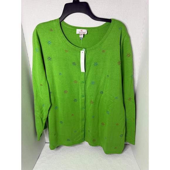 Quaker Factory Embroidered Cardigan Sweater Womens 1X Green Buttons NWT - Picture 1 of 3